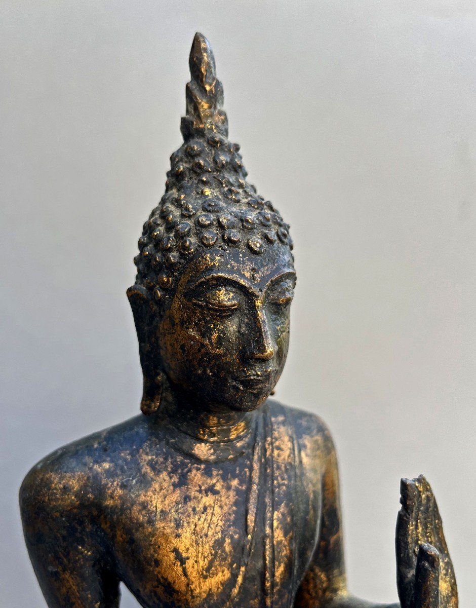 Ancien Bronze Doré Bouddha Marche Thai Style Sukhothai Geste De Réassurance Abhaya Mudra -photo-2