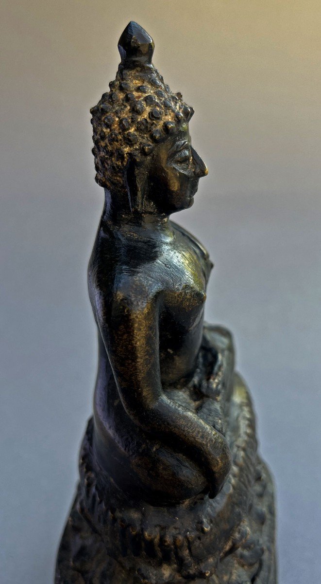  Ancien Bronze Bouddha Shakyamuni Thaïlandais Thaï Bouddhiste Sculpture Bhumisparsha Mudra-photo-3
