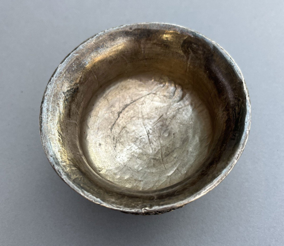 Antique Mongolian Chinese Tibetan Tea Bowl Sterling Silver And Rhododendron Wood-photo-2
