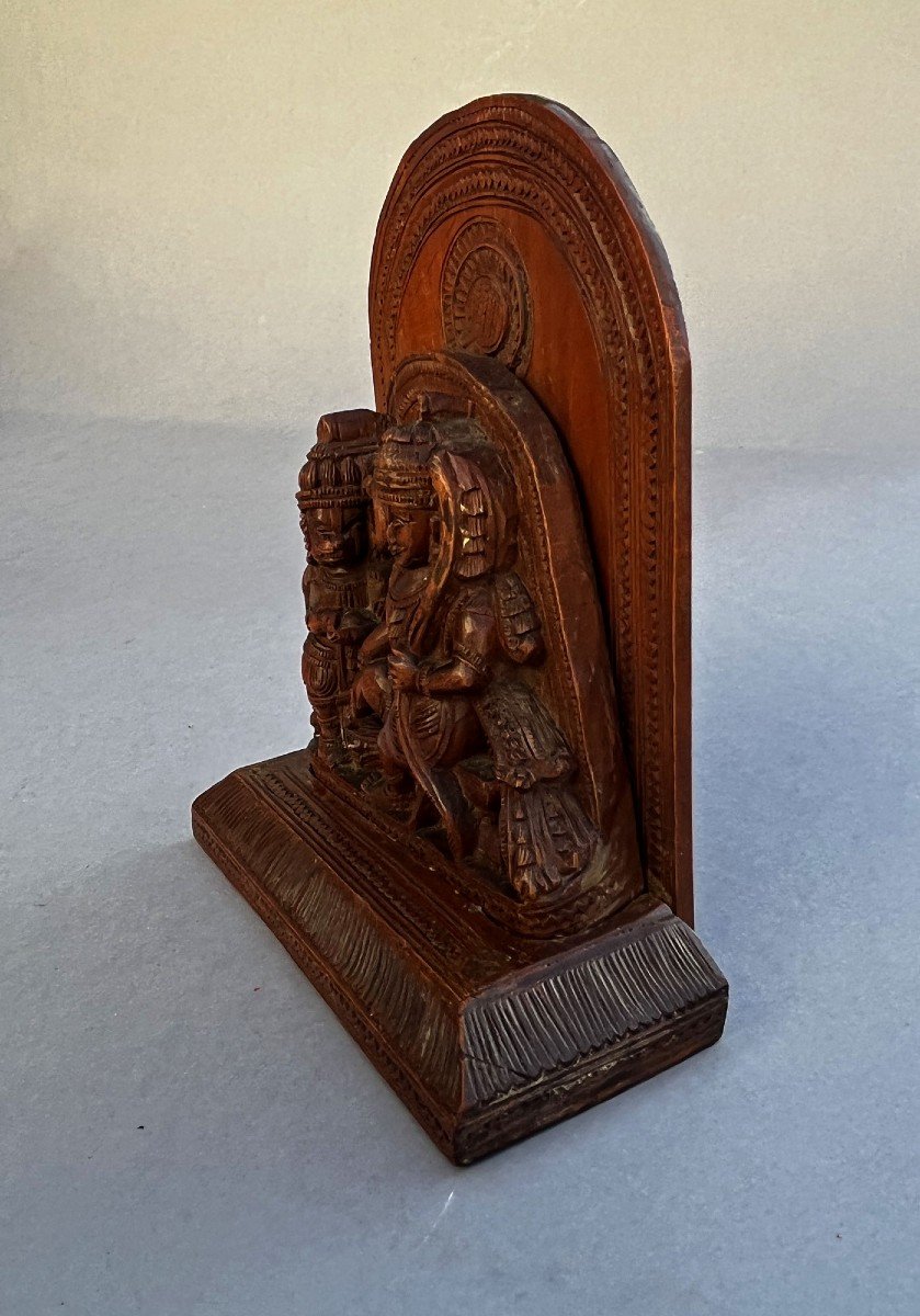 Antique Hanuman & Rama Indian Hindu Temple Monkey God Wood Carving-photo-2
