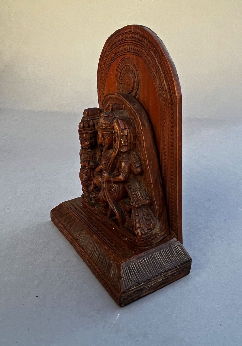 Antique Hanuman Et Rama Indian Temple Hindou Sculpture Sur Bois Dieu Singe-photo-2