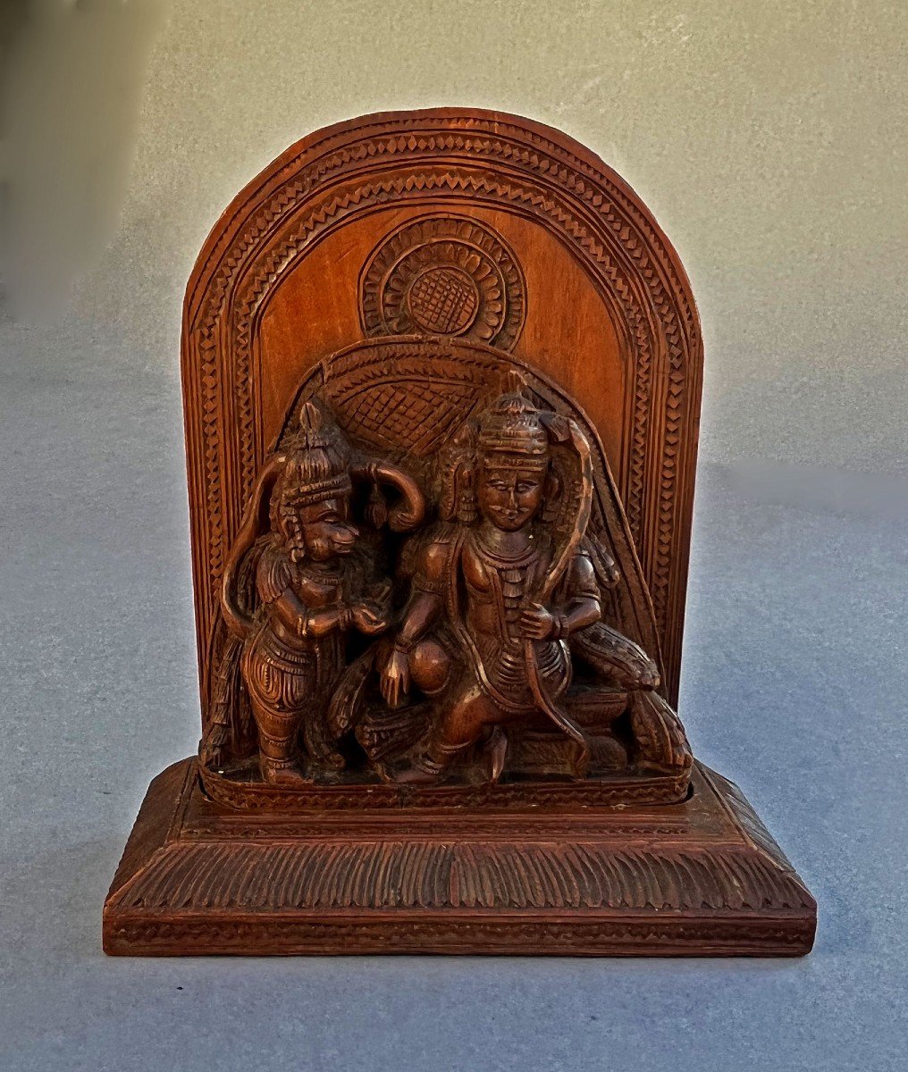 Antique Hanuman & Rama Indian Hindu Temple Monkey God Wood Carving
