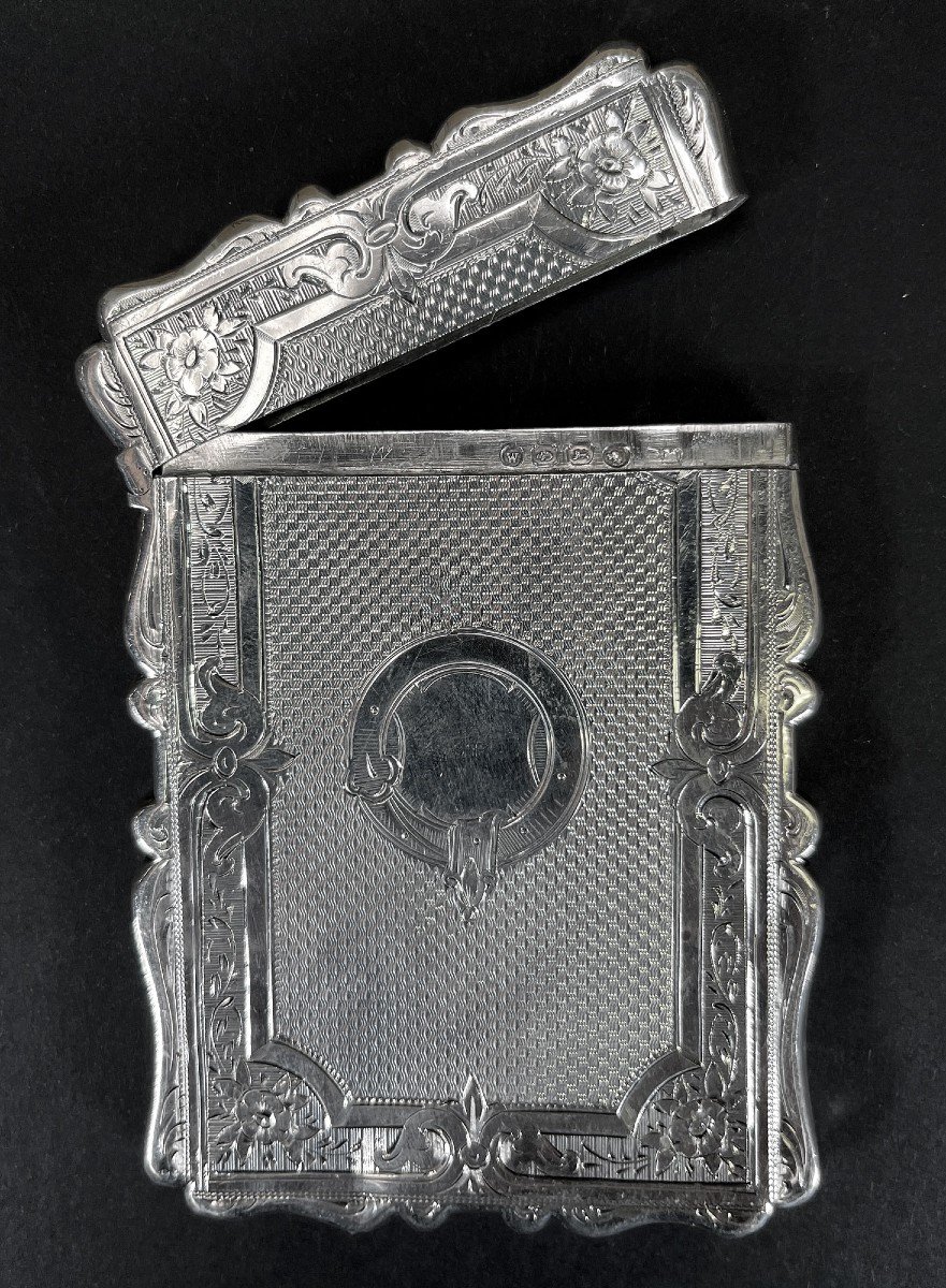 Antique English Victorian Sterling Silver Visiting Card Case  1871 Cartes De Visite-photo-3