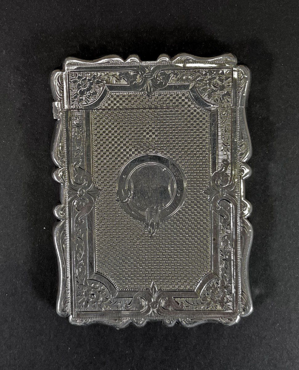 Porte-cartes De Visite En Argent Massif Anglais Antique 1871