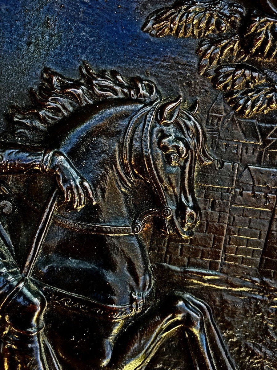 Chevalier En Armure à Cheval Grande Plaque En Bronze Musée De Cluny-photo-3