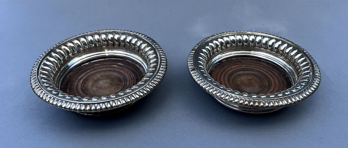 Pair Of Antique Sheffield Plate Georgian Period Wine Bottle Coasters Vintage Wine Connoisseur-photo-2