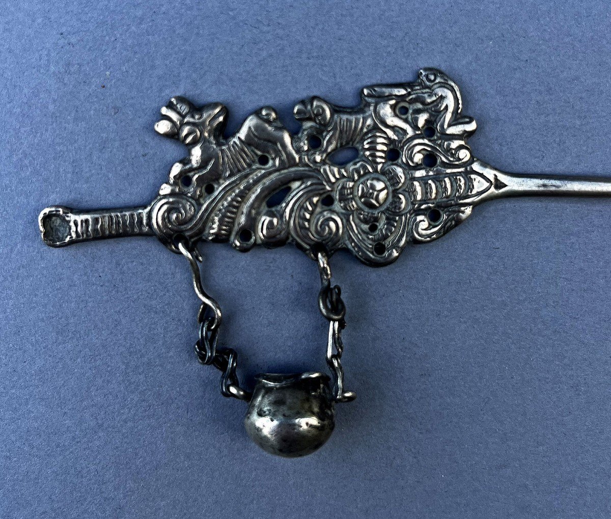 Antique Bolivian Silver Cape Pin South American Colonial Spanish Tupo-photo-2