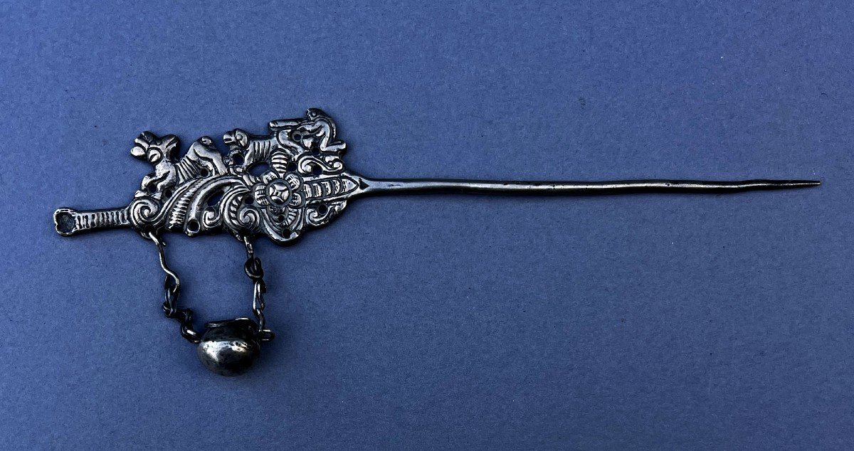 Antique Bolivian Silver Cape Pin South American Colonial Spanish Tupo