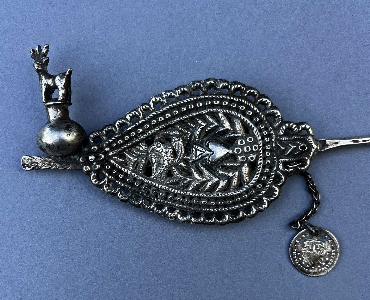 Antique Bolivian Silver Cape Pin South American Colonial Spanish Tupo-photo-2