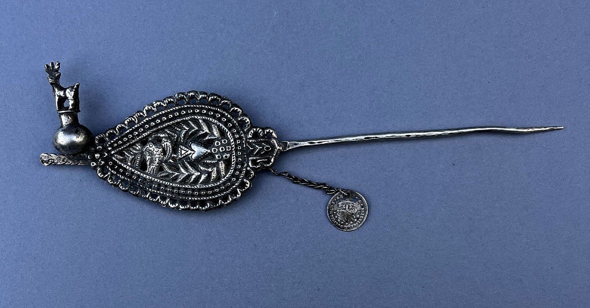 Antique Bolivian Silver Cape Pin South American Colonial Spanish Tupo