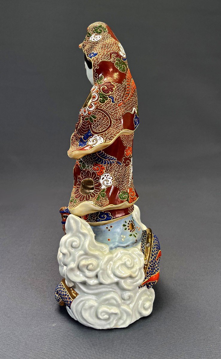 Ancien Bodhisattva Japonais Kannon Porcelaine Satsuma Dragon nuage Période Taisho-photo-4