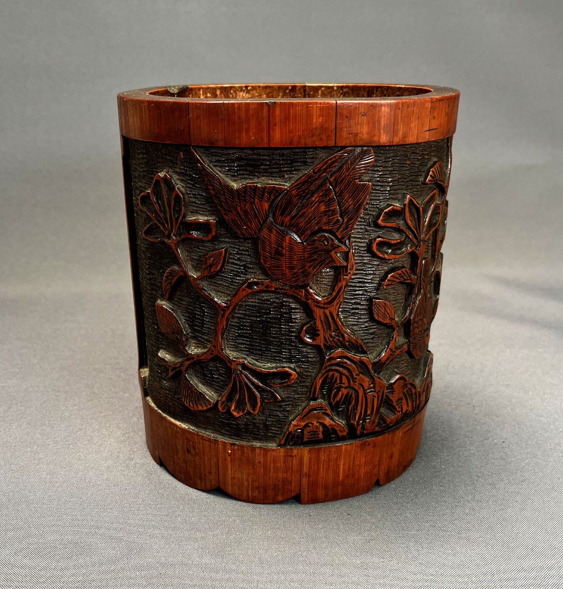 Antique Chinese Bamboo Brush Pot Large Size Authentic C19th Bitong 