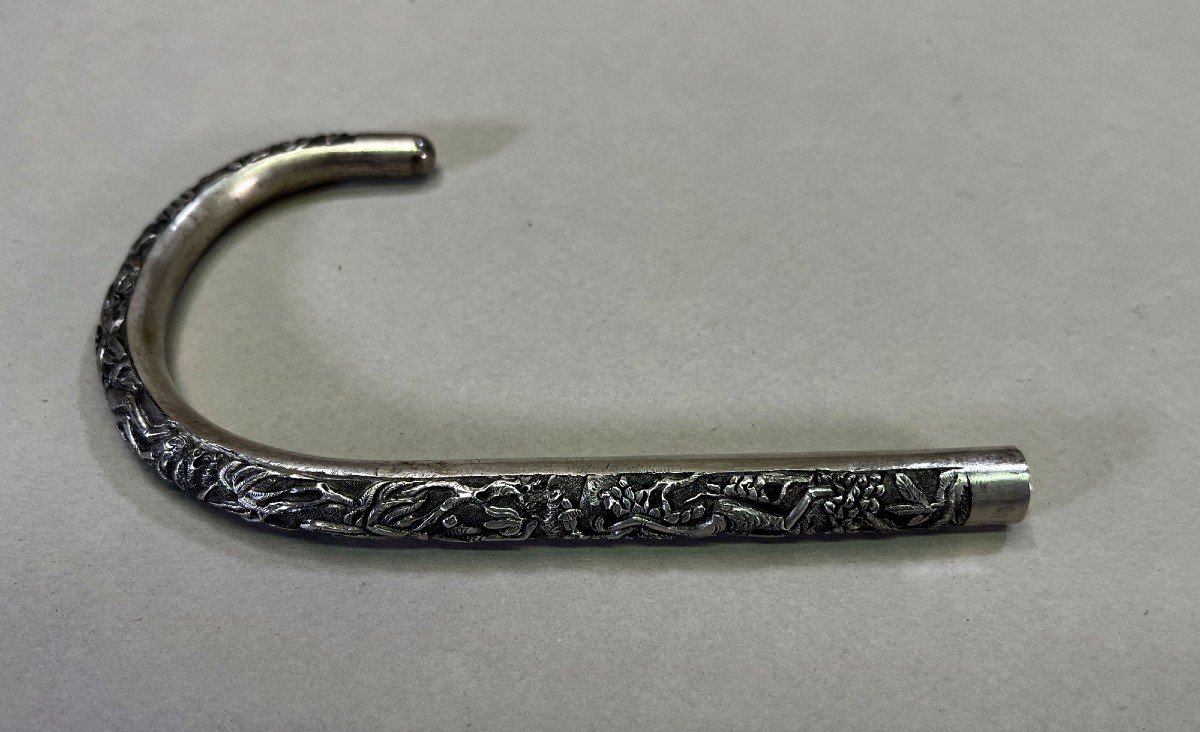 Antique Cane Handle Walking Stick Solid  Silver Cambodian Thai Kymer-photo-2