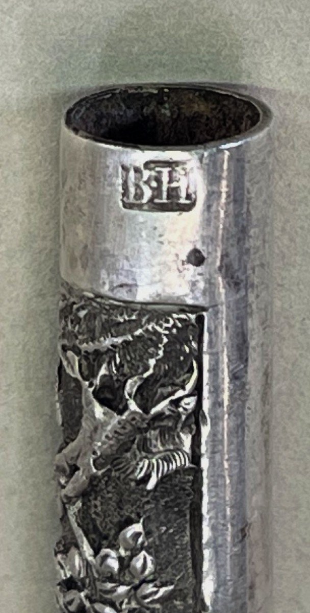 Antique Cane Handle Walking Stick Solid  Silver Cambodian Thai Kymer-photo-3