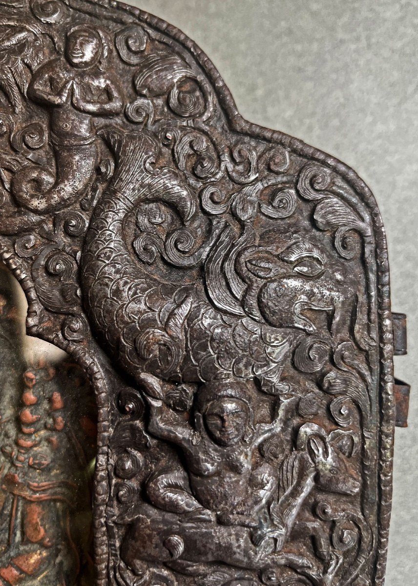 Gau Tibétain Antique Etui Amulette Rituel Bouddhique Padmasambhava Gourou Rinpoché Tsa Tsa-photo-1