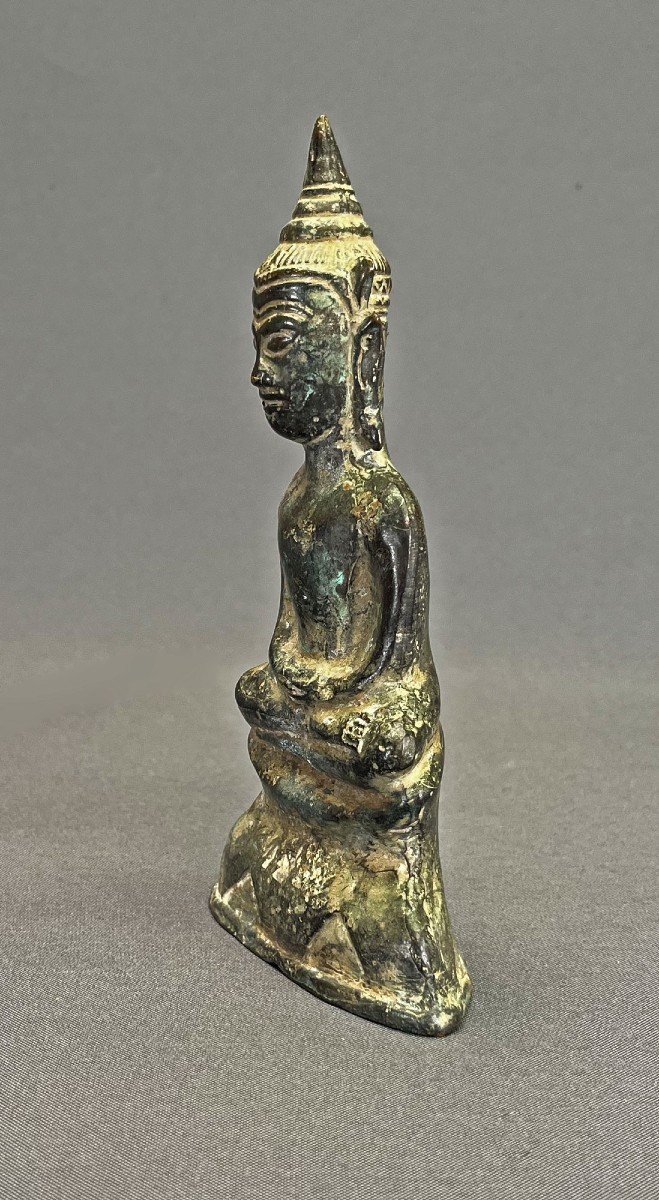 Bouddha Phra Chai En Bronze Thaïlandais Antique Ayutthaya XVII/xviii ème  amulette bonne chance-photo-2