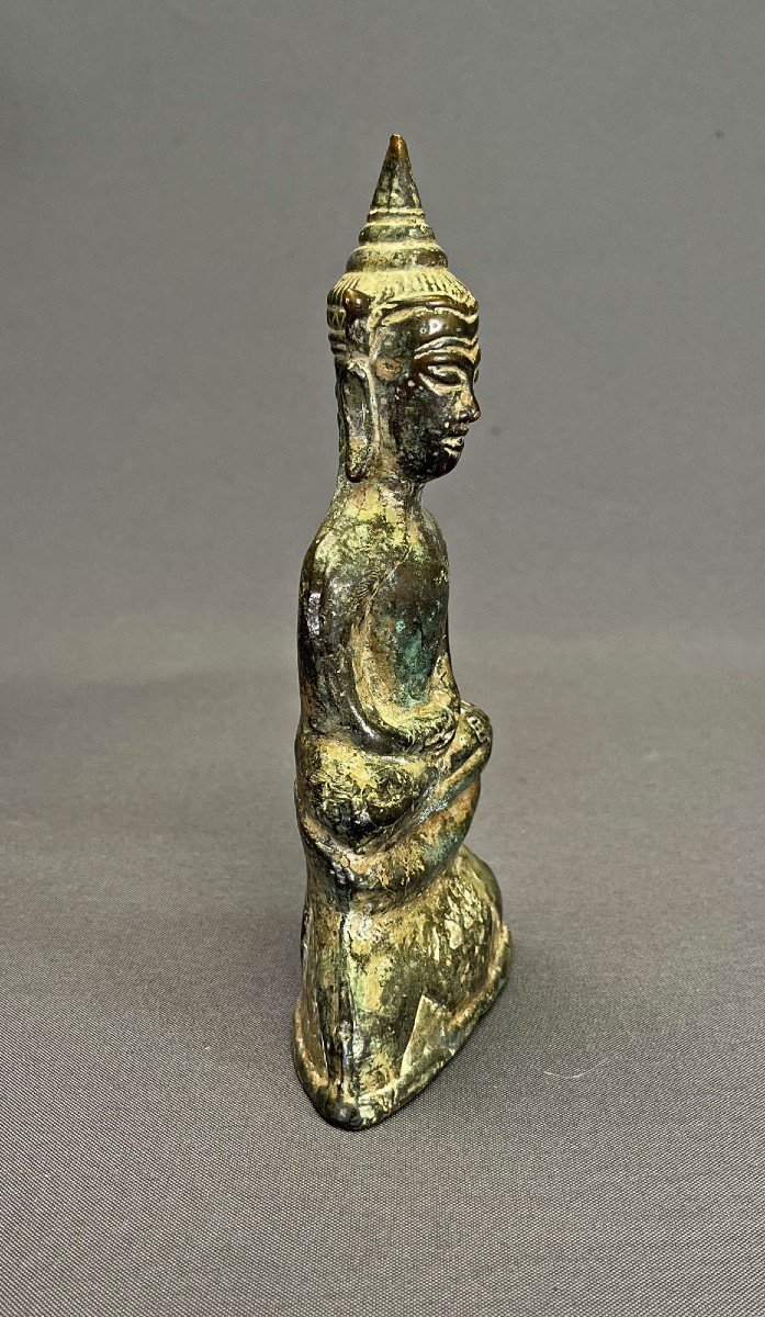 Bouddha Phra Chai En Bronze Thaïlandais Antique Ayutthaya XVII/xviii ème  amulette bonne chance-photo-4