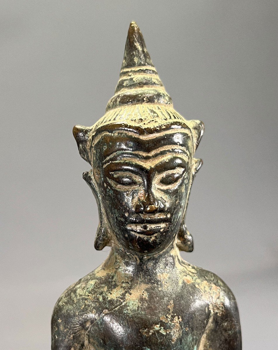 Bouddha Phra Chai En Bronze Thaïlandais Antique Ayutthaya XVII/xviii ème  amulette bonne chance-photo-1