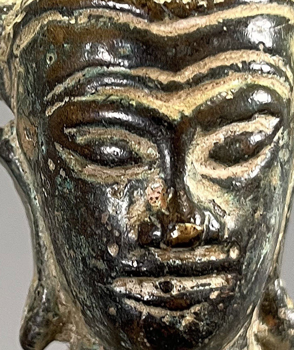 Bouddha Phra Chai En Bronze Thaïlandais Antique Ayutthaya XVII/xviii ème  amulette bonne chance-photo-2