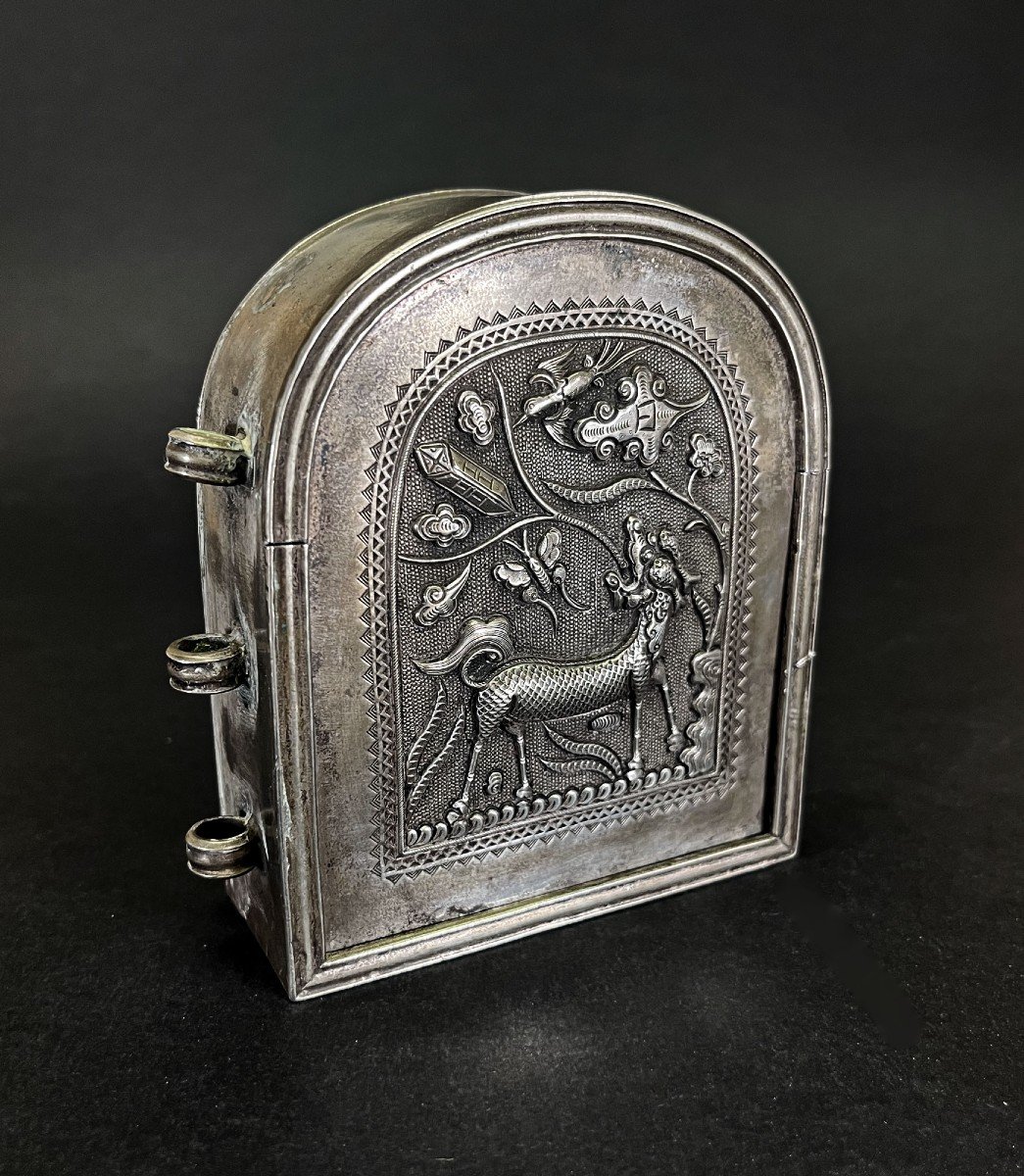 Important Antique Chinese Silver Gau For The Tibetan Market. Amulet Case.