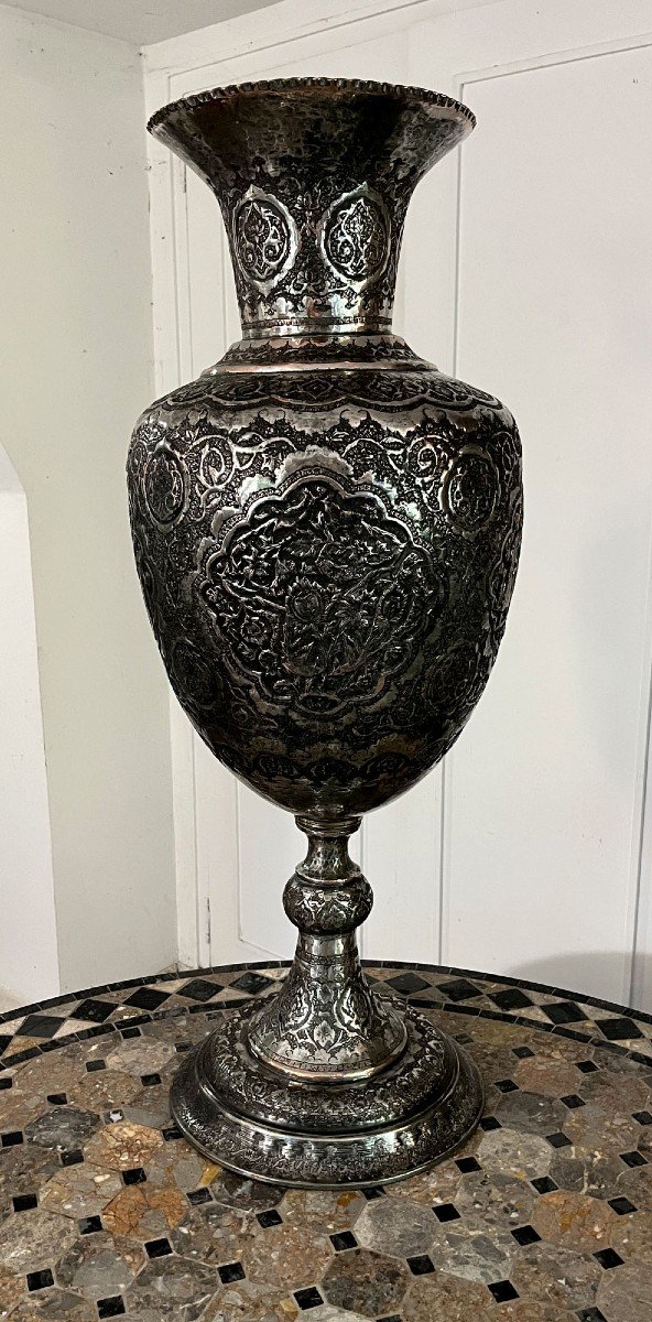 Very Large Antique Persian Silver Vase Islamic Antiquity 98 Cm-photo-2