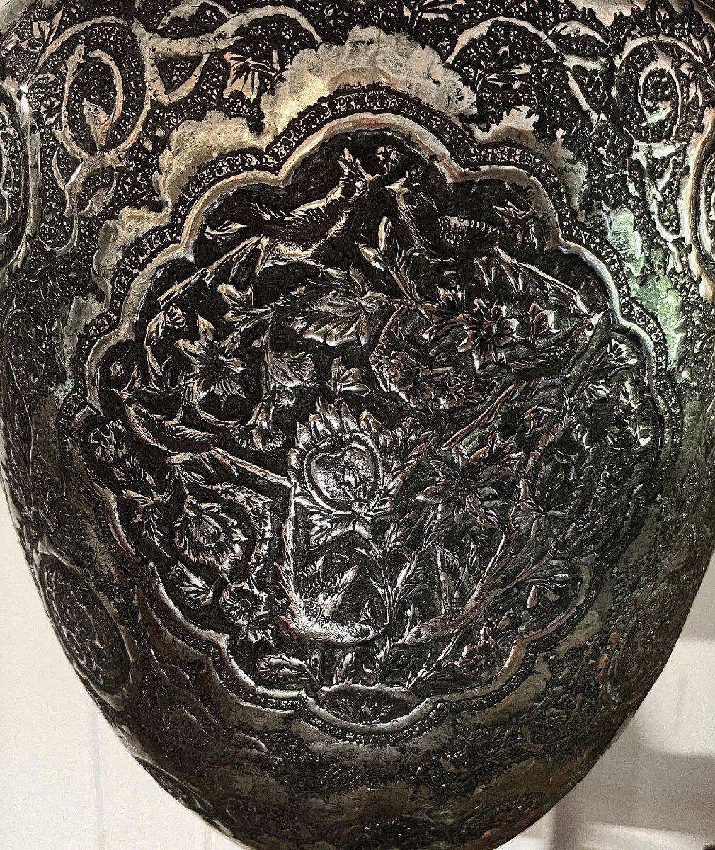 Very Large Antique Persian Silver Vase Islamic Antiquity 98 Cm-photo-3