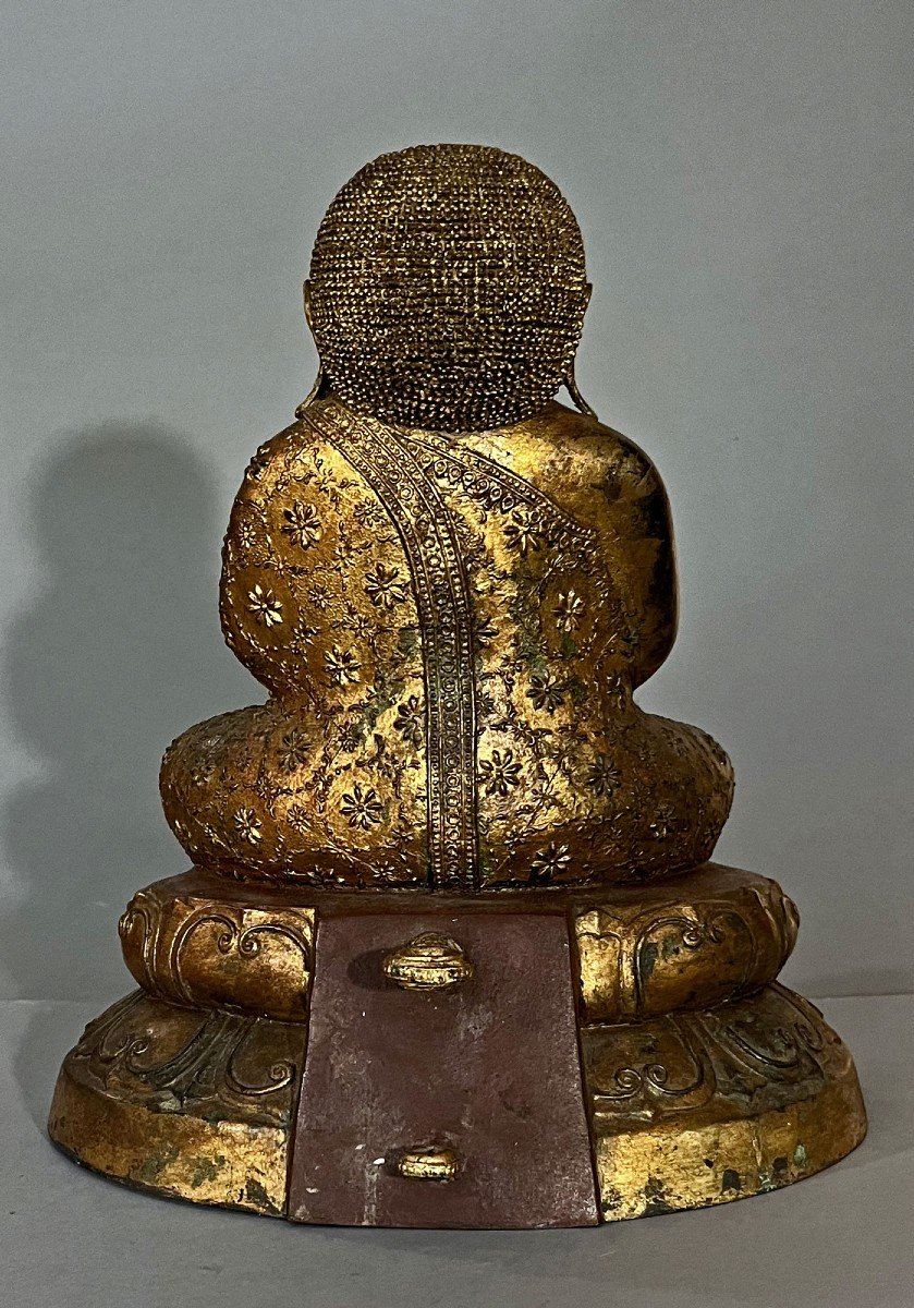 Antique Thai Rattanakosin Gilt Bronze Mahakatyayana Disciple Of Gautama Buddha-photo-3
