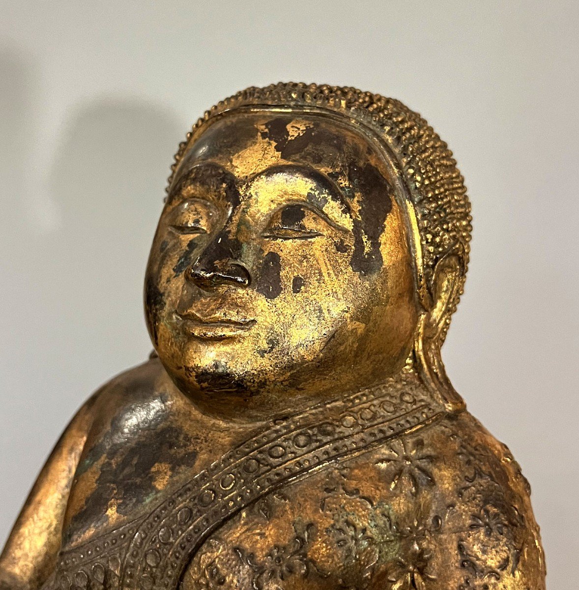 Antique Thai Rattanakosin Gilt Bronze Mahakatyayana Disciple Of Gautama Buddha-photo-5