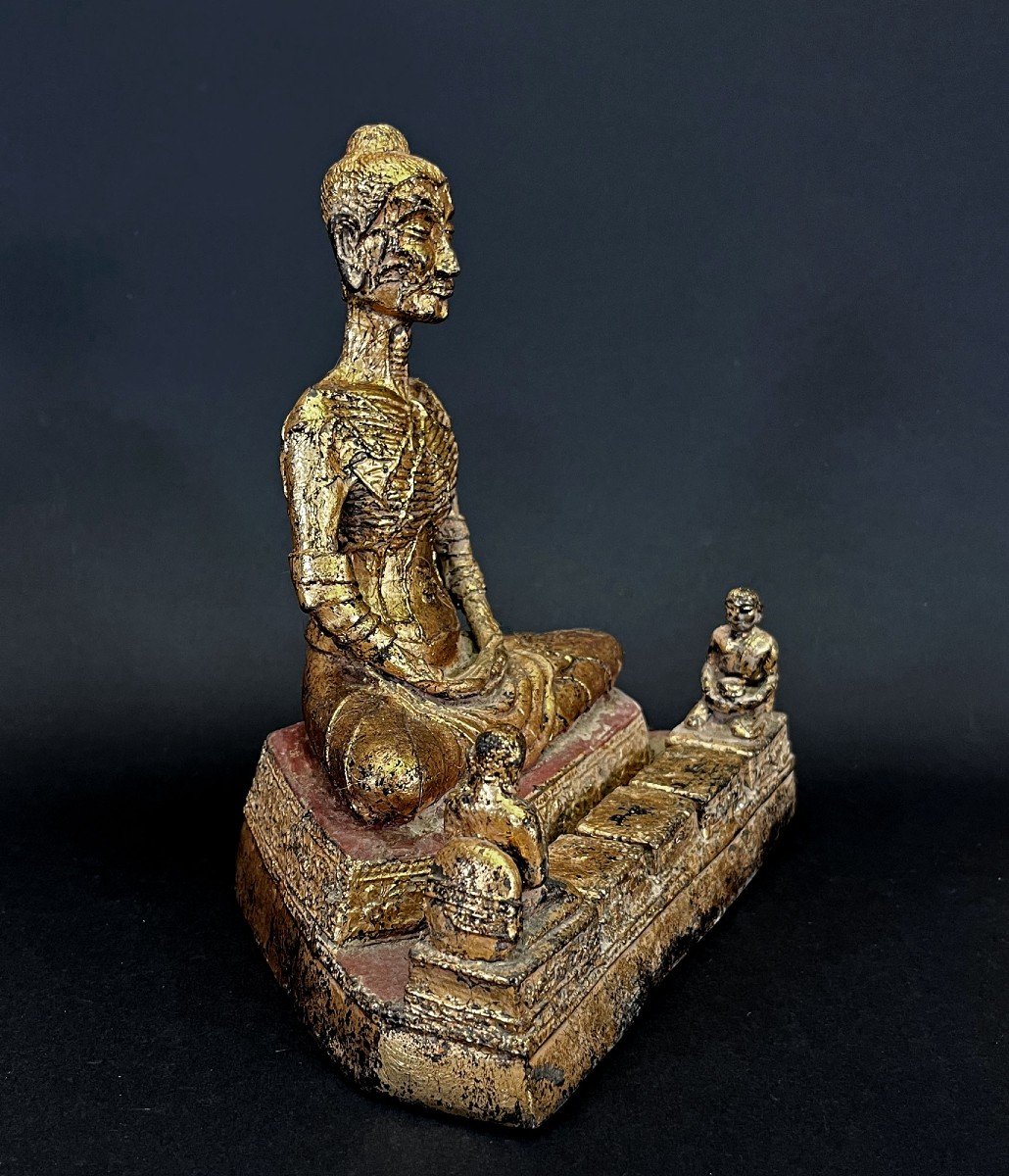 Rare Bouddha émacié En Bronze Doré Thaïlandais Rattanakosin Temple Bouddhiste-photo-2