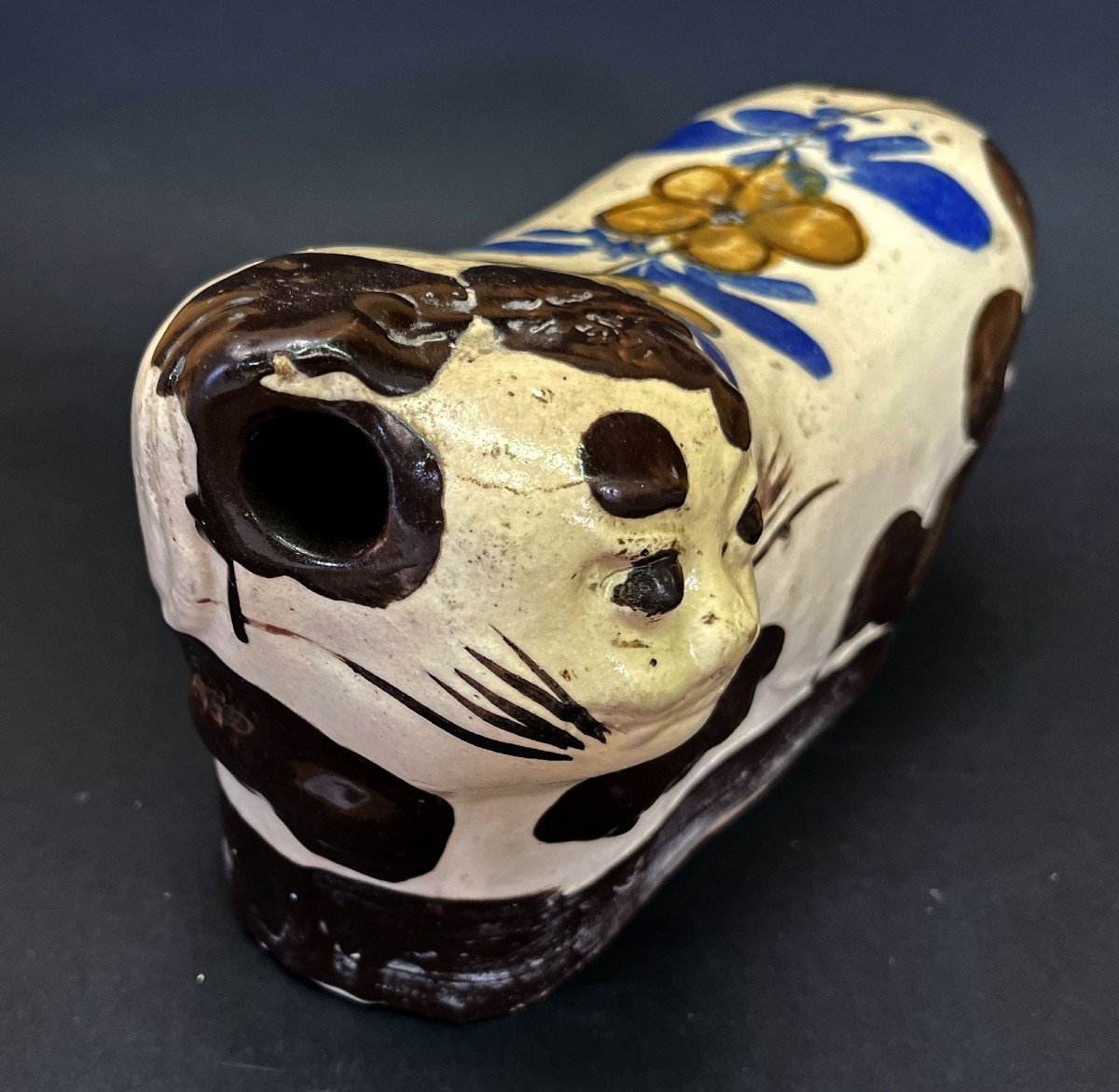 Oreiller En Forme De Chat En Poterie De Style Cizhou Chinois Antique Avec Design Floral-photo-1