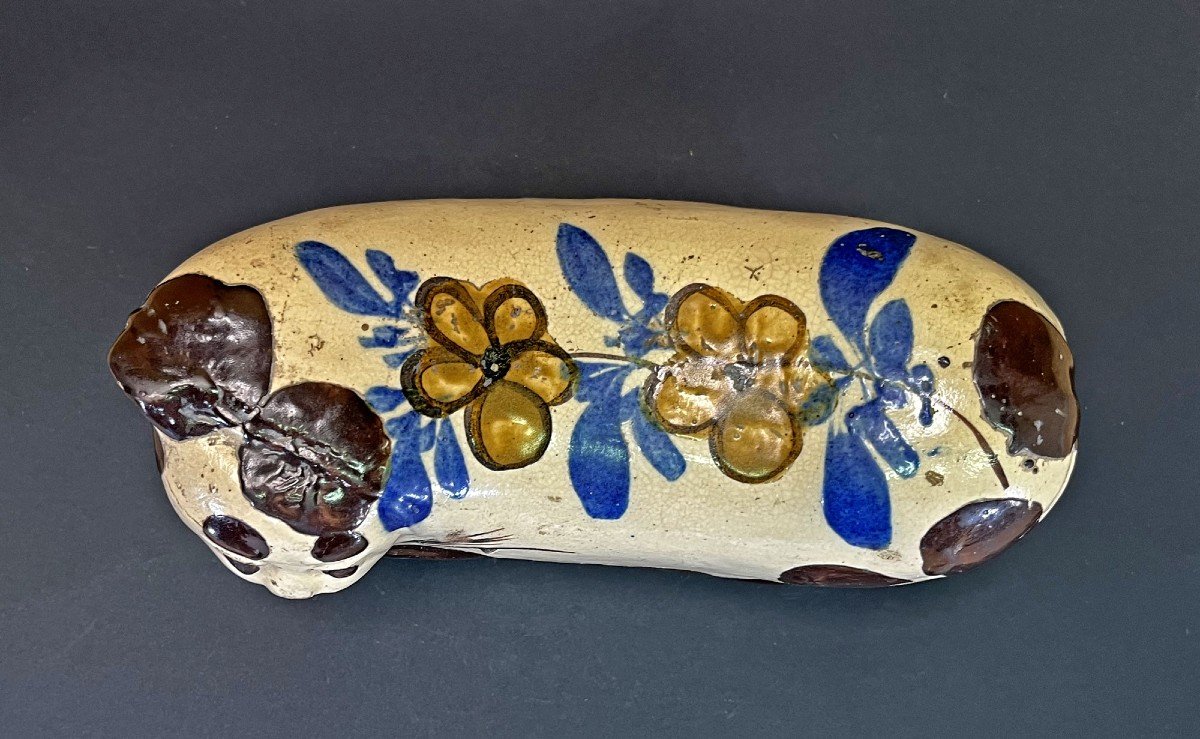 Oreiller En Forme De Chat En Poterie De Style Cizhou Chinois Antique Avec Design Floral-photo-2