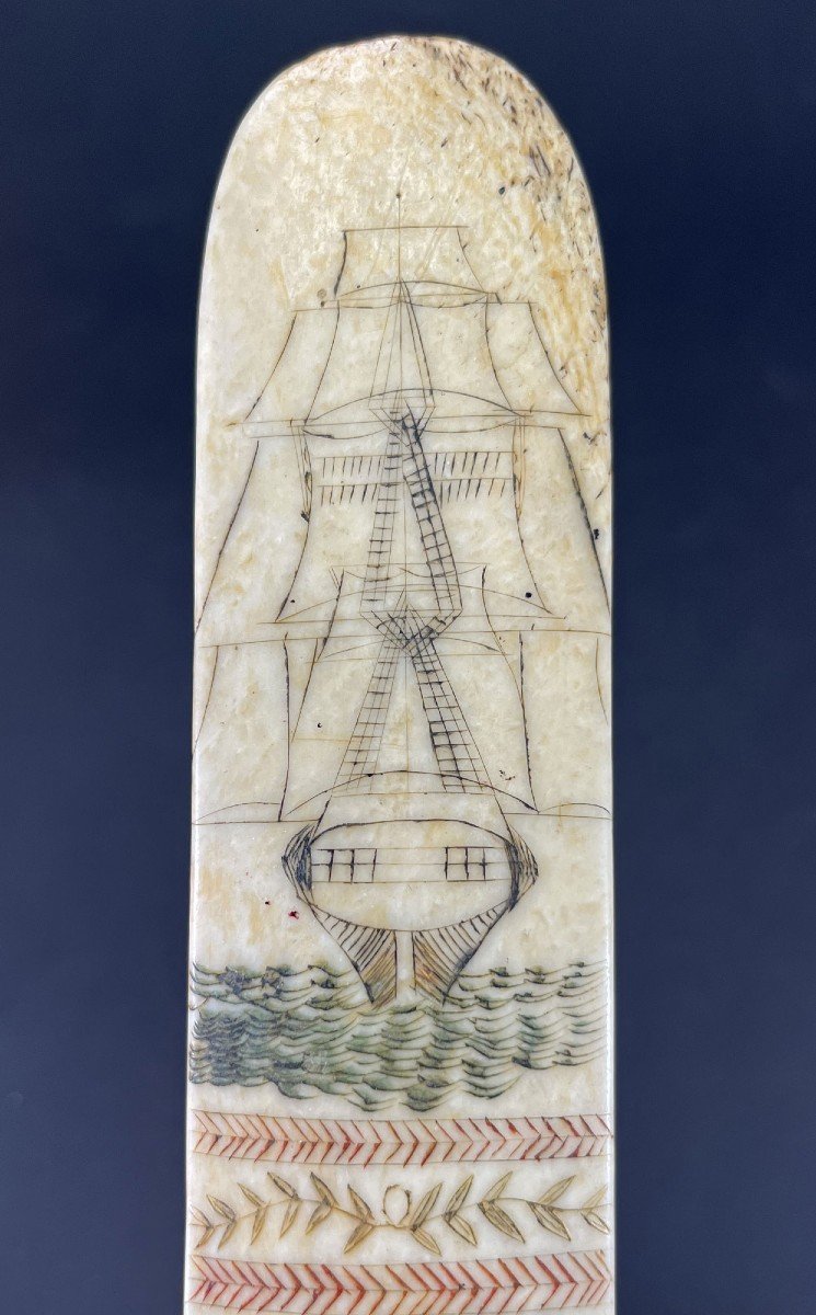 Os De Baleine Scrimshaw Antique Stay Busc de Corset 19ème Siècle Pêche à La Baleine Marine -photo-2