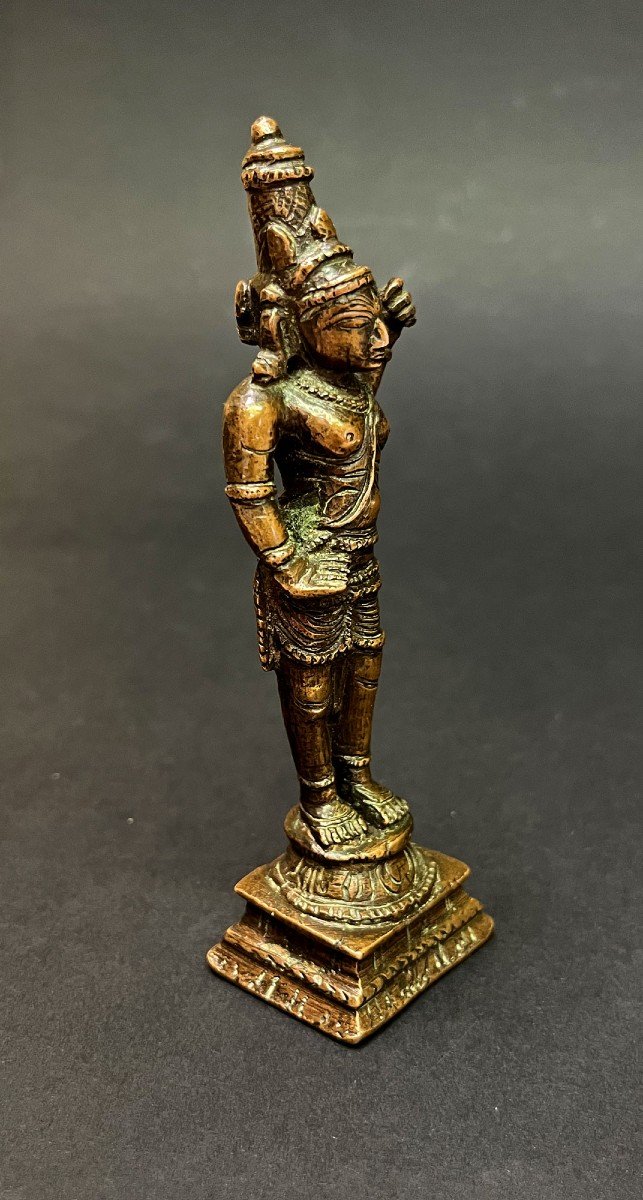 Dieu Hindou Indien Antique En Bronze Ardhanareeswar Shiva Paravati Modèle Pour Les Maris-photo-4