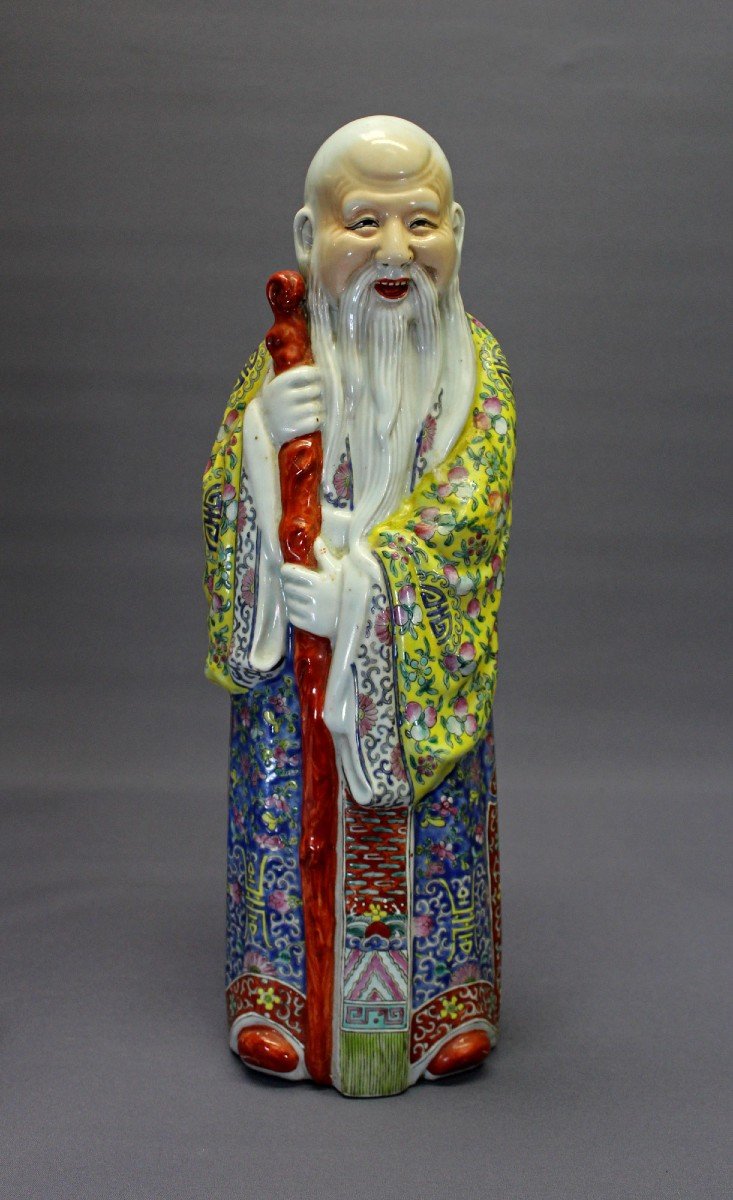 Large Antique Chinese Porcelain Shou Lao God Of Longevity Seal Mark-photo-2