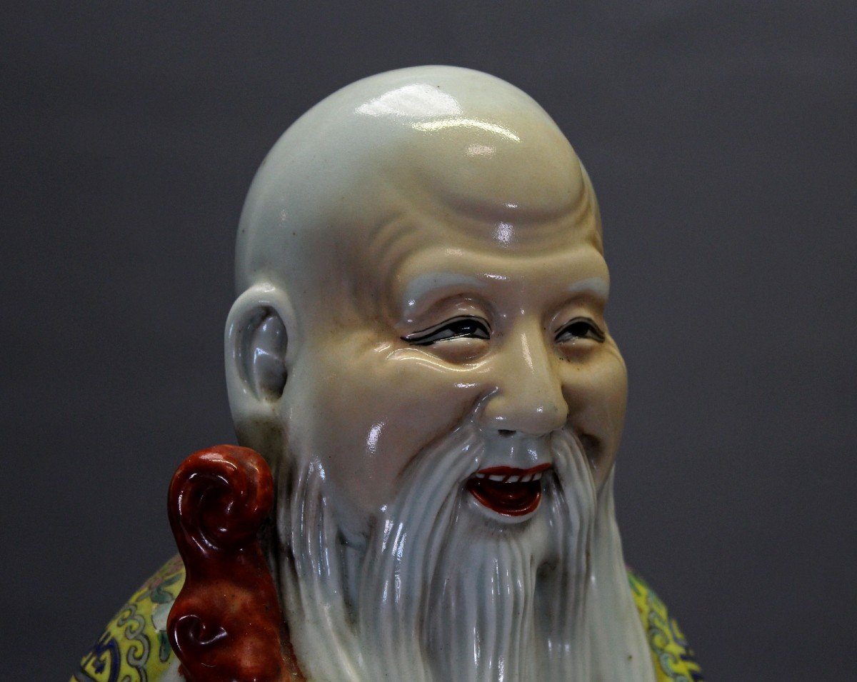 Grande Porcelaine Chinoise Antique Shou Lao Dieu De La Longévité Marque De Sceau Du Fabricant-photo-2