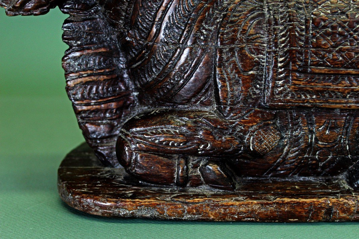 Boîte Indienne Antique Nandi Vibhuti Taureau Sacré Hindou Bois Sculpté XVIIIème-photo-3