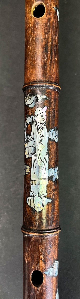 Antique  Vietnamese Flute Carved Wood Inlaid With Mother-of-pearl-photo-2