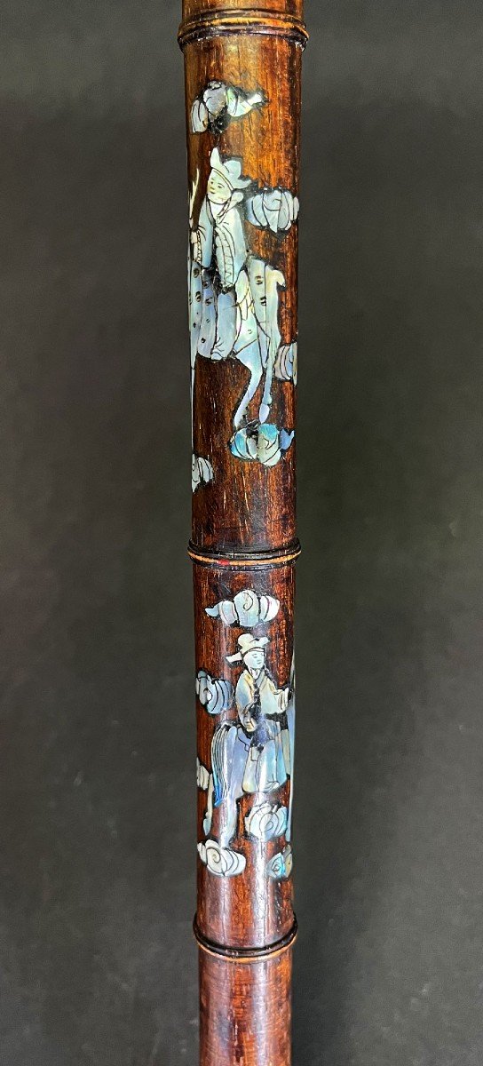 Antique  Vietnamese Flute Carved Wood Inlaid With Mother-of-pearl-photo-4