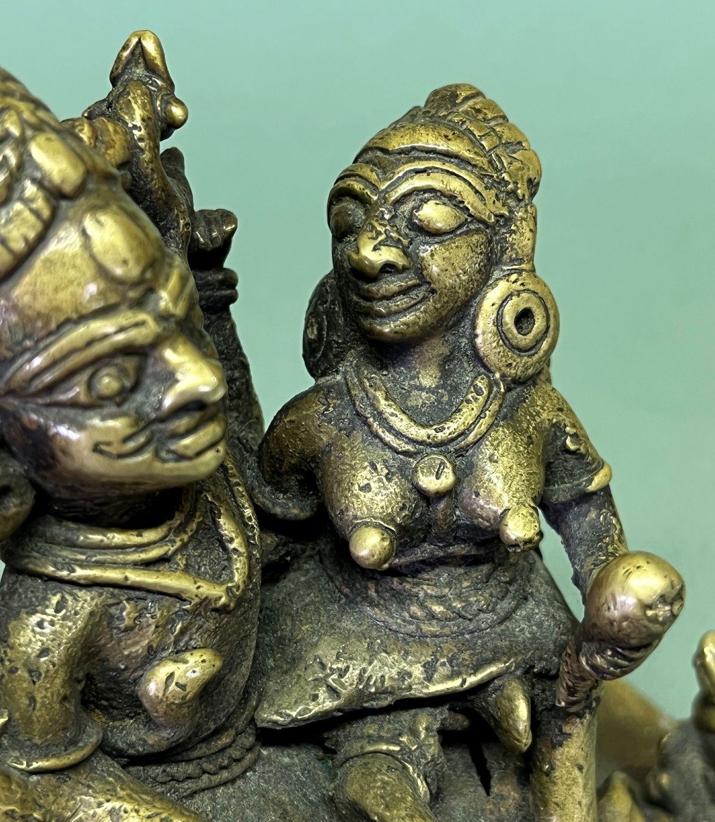 Shiva, Parvati, Ganesha Et Kartikeya En Bronze Indien Antique. Dieux Hindous.-photo-4