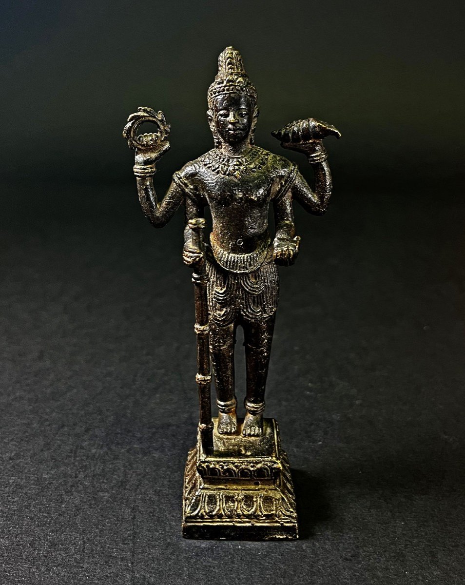 Antique Khmer Bronze Ancient Hindu God Vishnu-photo-2