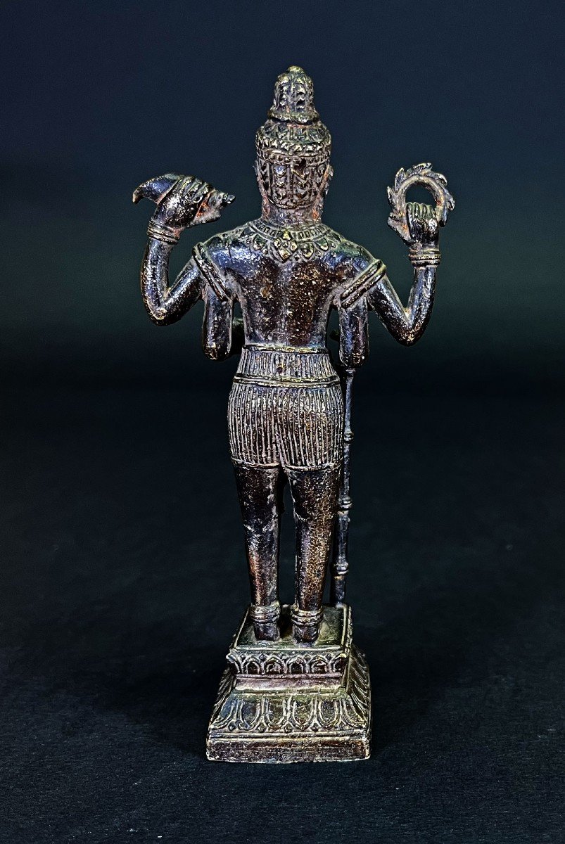 Antique Khmer Bronze Ancient Hindu God Vishnu-photo-4