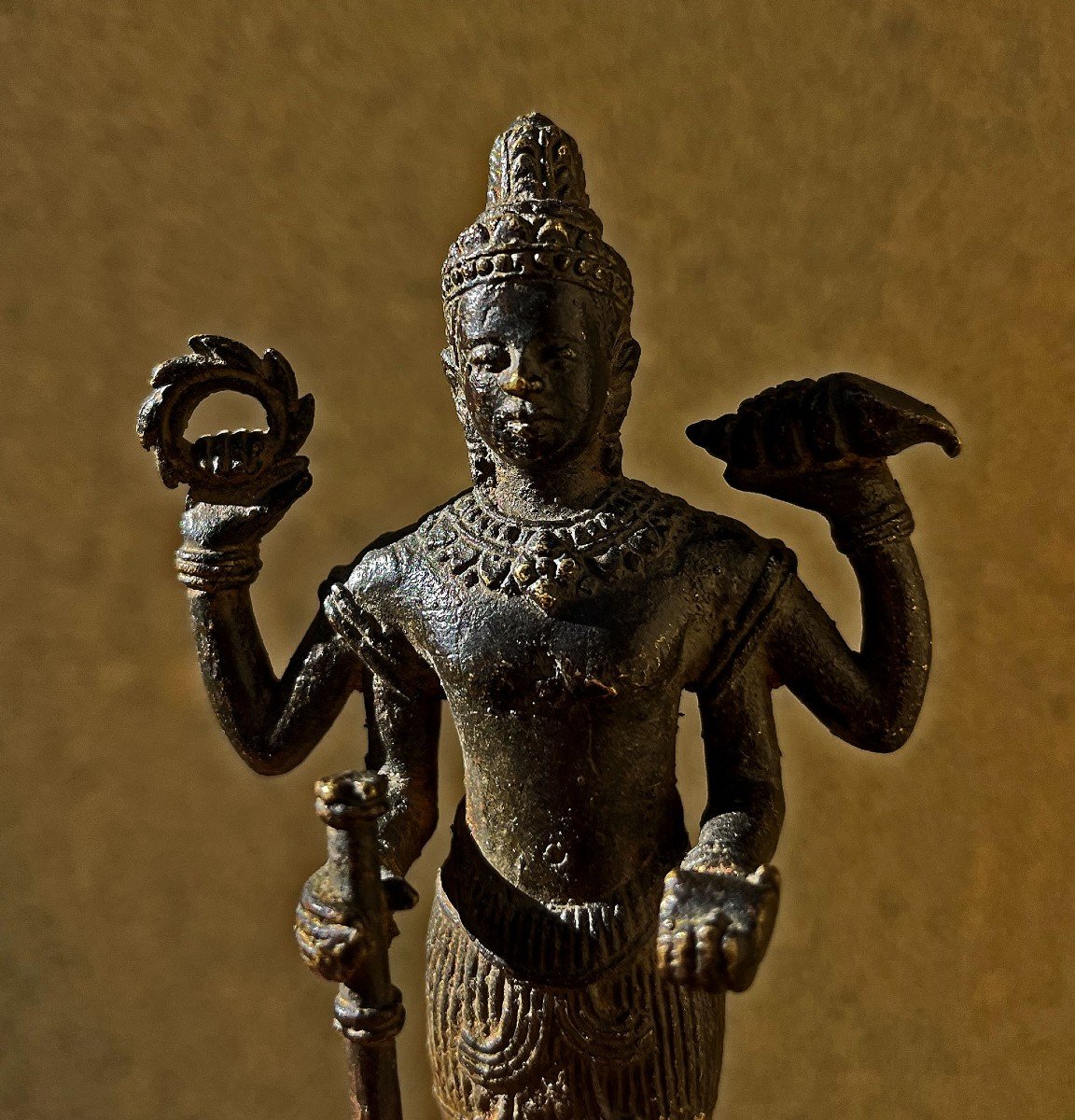 Antique Khmer Bronze Ancient Hindu God Vishnu