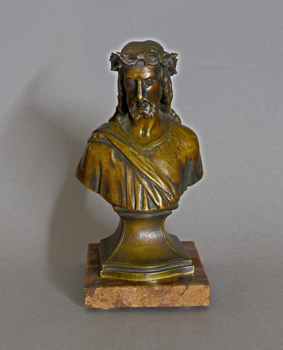 French Bronze Bust Jesus The Man Of Sorrows (christ Crowned With Thorns) 19th Century