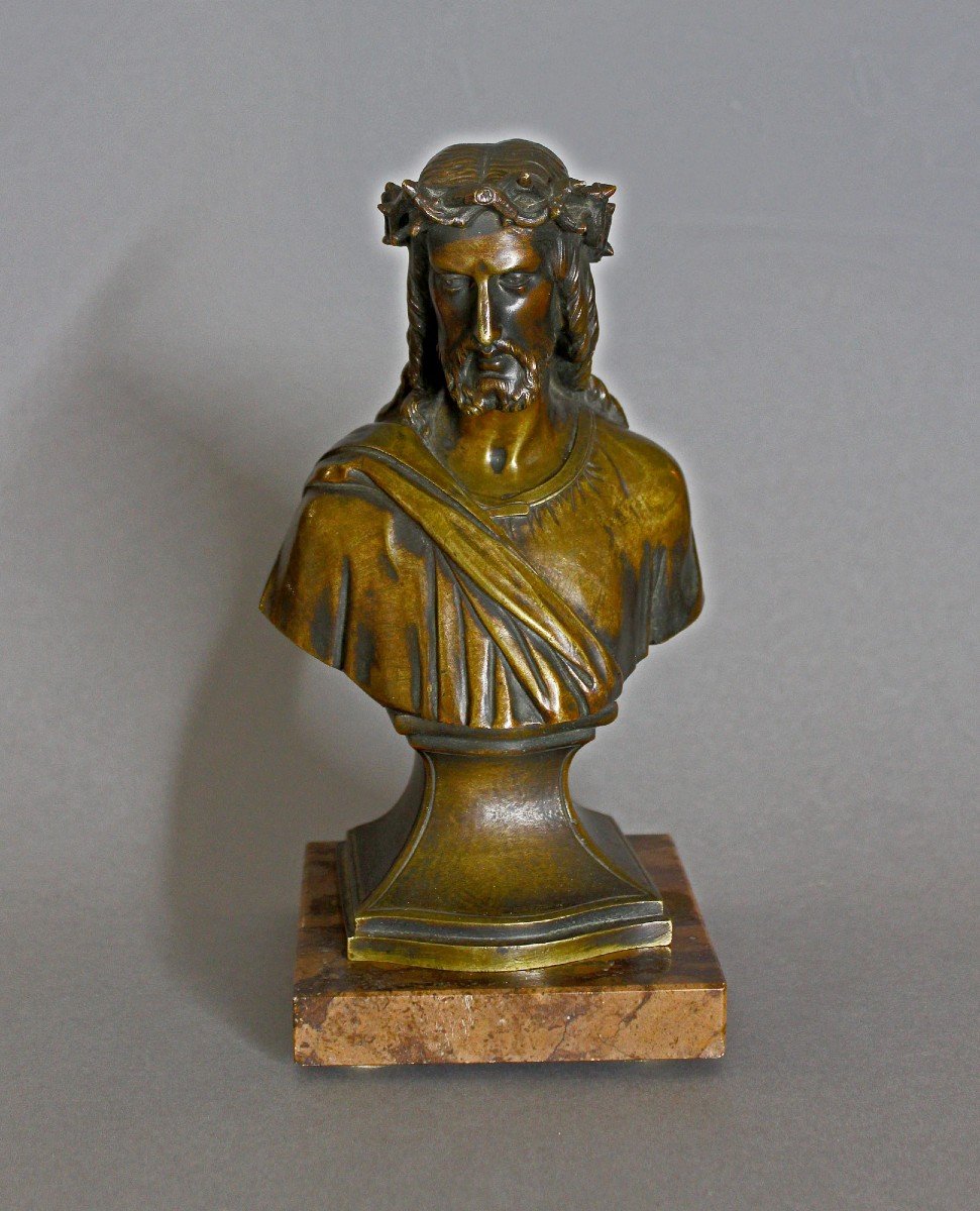 Buste En Bronze Jésus l'Homme Des Douleurs (Christ Couronné d'épines) XIXé