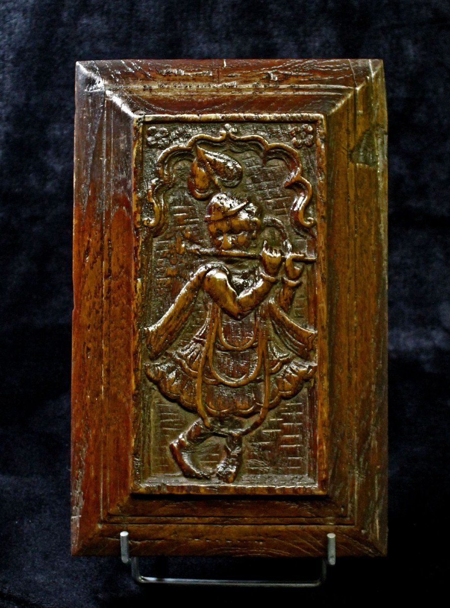 5 Indian Carved Wood Panels God And Goddess Hindu Temple 17th Century-photo-2