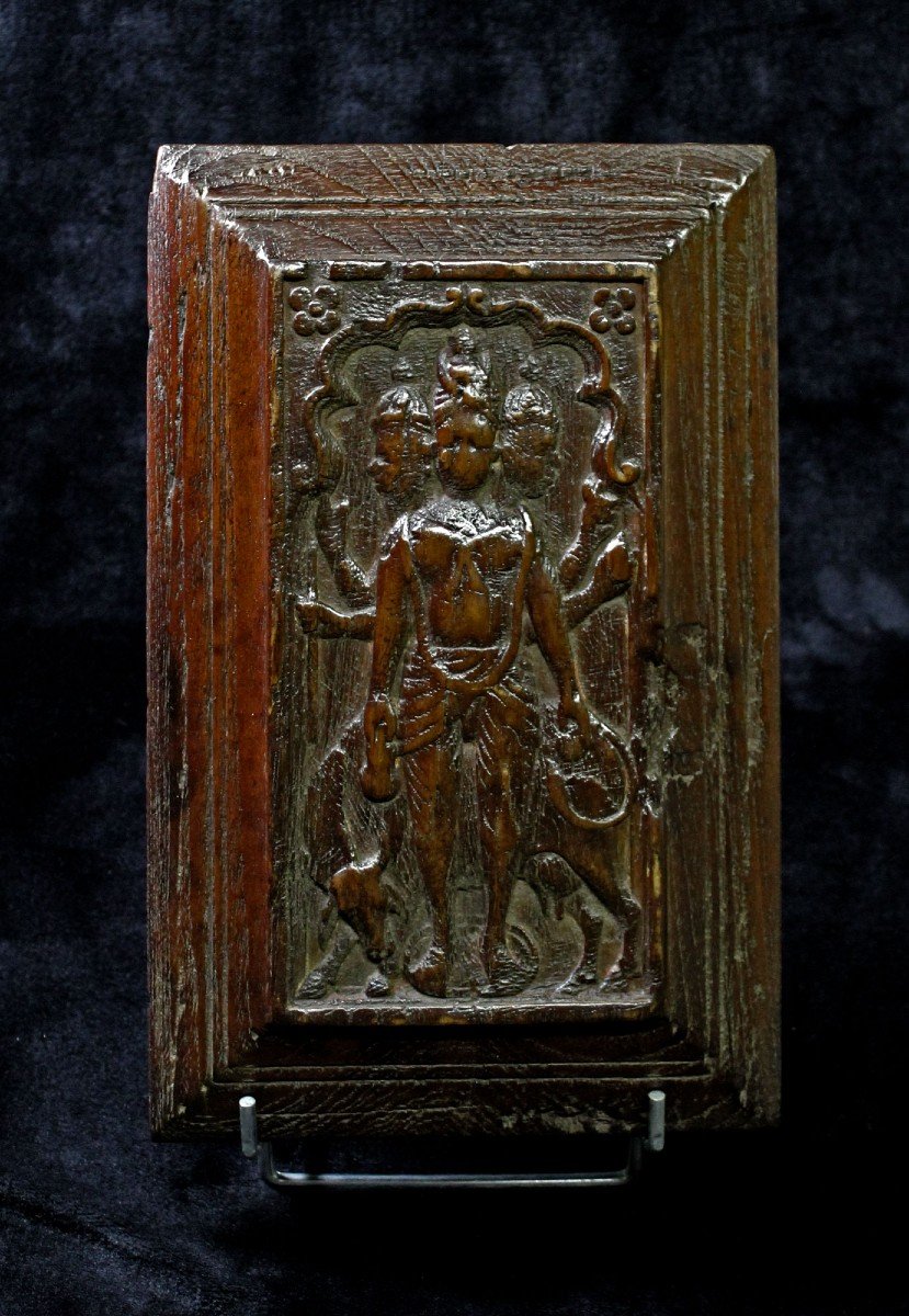 5 Indian Carved Wood Panels God And Goddess Hindu Temple 17th Century-photo-3