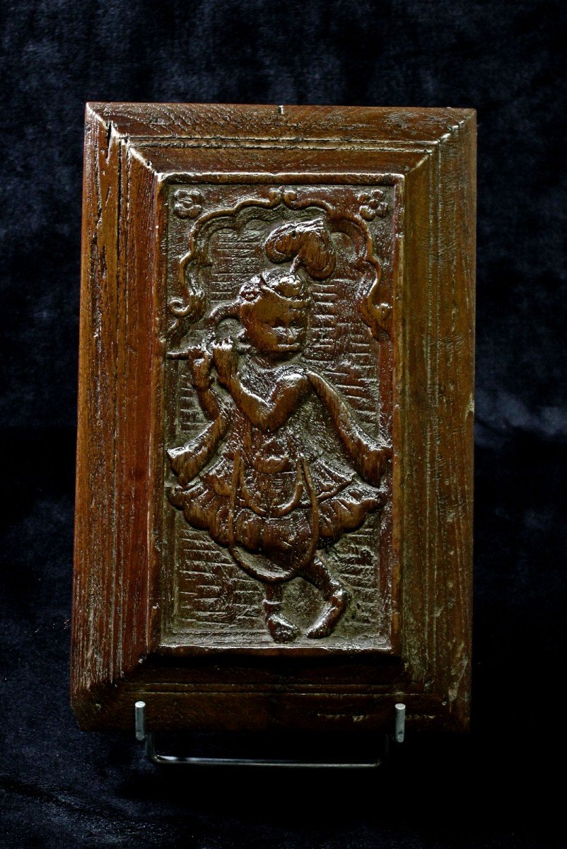 5 Indian Carved Wood Panels God And Goddess Hindu Temple 17th Century-photo-4