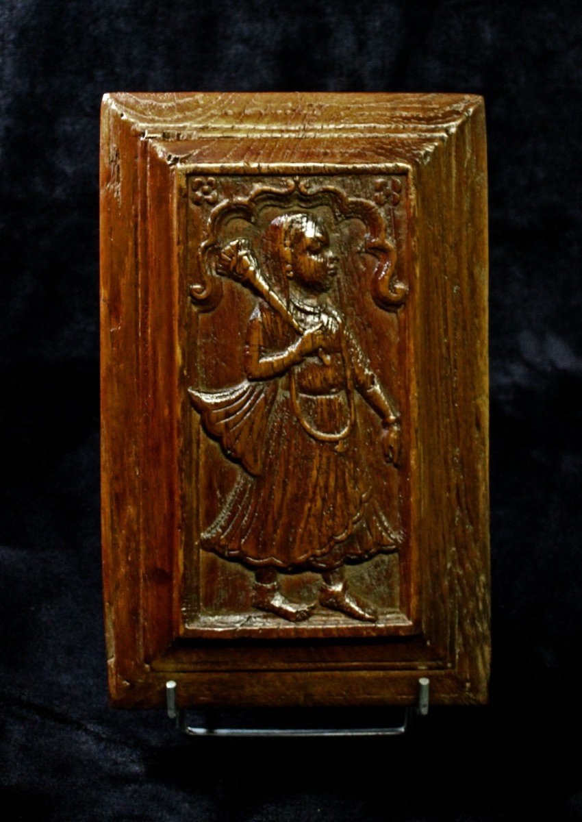 5 Indian Carved Wood Panels God And Goddess Hindu Temple 17th Century-photo-1