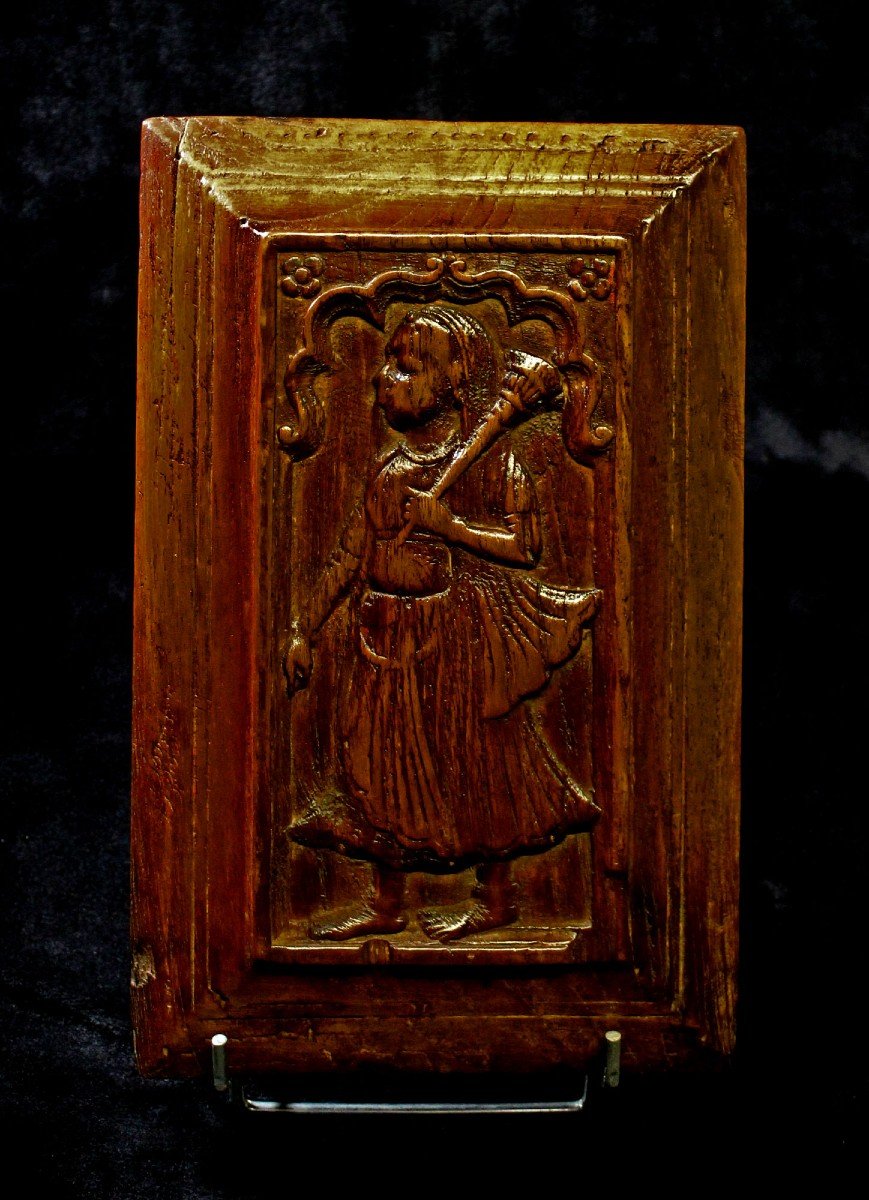 5 Indian Carved Wood Panels God And Goddess Hindu Temple 17th Century-photo-2