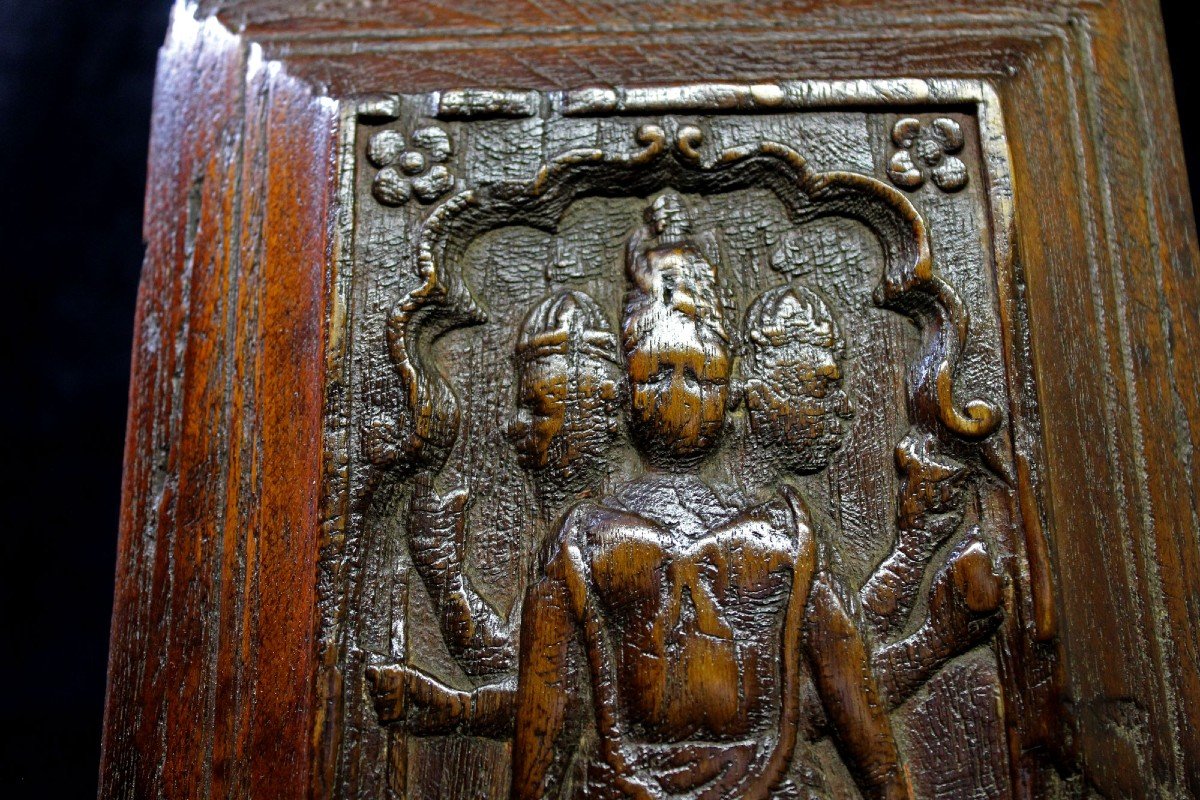 5 Indian Carved Wood Panels God And Goddess Hindu Temple 17th Century-photo-6